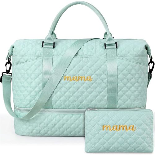 Dansydaisy Mama Hospital Bag for Women Labor Delivery Travel Duffle Bag with Shoe Compartment and Toiletry Pouch Waterproof Letter Embroidered for Pregnancy Weekender Overnight Gym Gift, Green