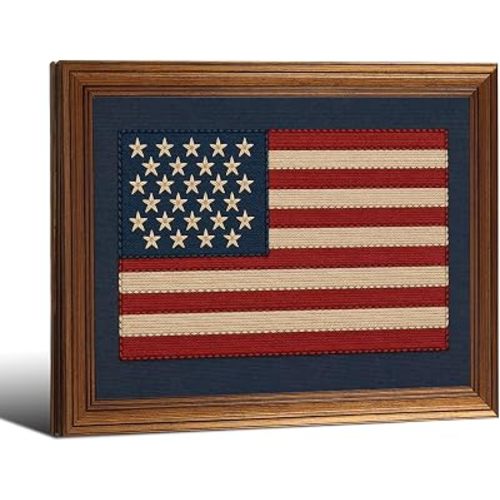 Gold Framed Vintage American Flag 1680 Wall Art Modern Patriotic Poster Minimalist Picture Canvas Prints For Living Room Nursery Home Wall Decor 12x16 inch