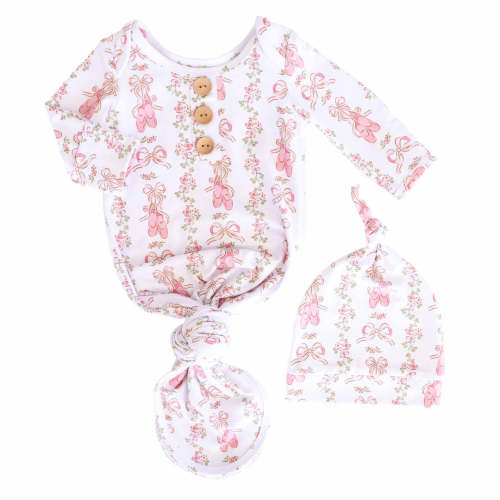Ballet Blossoms Newborn Baby Knot Gown & Hat Set