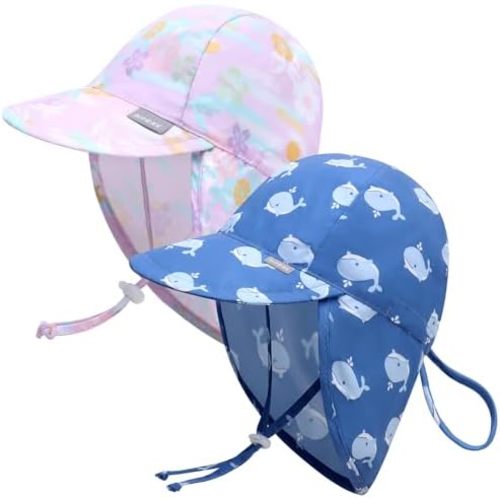 Duoyeree UPF 50+ Baby Sun Protection Hat with Neck Flap Kids Infant Toddler Beach Hat for Boys Girls 0-5T
