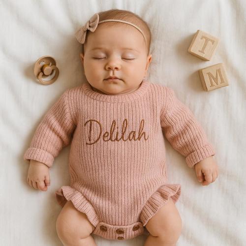 Custom Embroidered Baby Onesie, Knit Romper, Newborn Hospital Coming Home Outfit, Gender Neutral, 100% Cotton, First Birthday Gift