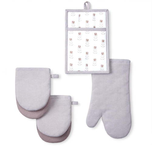 Beautiful Home by Drew Barrymore 4-Piece Oven Mitt, Pot Holder, Mini Mitt Set, Brown