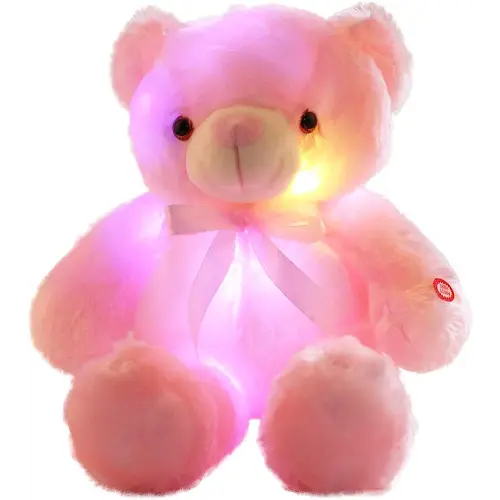 LED Teddy Bears Stuffed Animals, Cute Glow Bear Plush Toys Creative Colorful Luminous Light Up Doll Gifts for Bedroom, Kids, Baby, Valentine (Pink,18 inch)