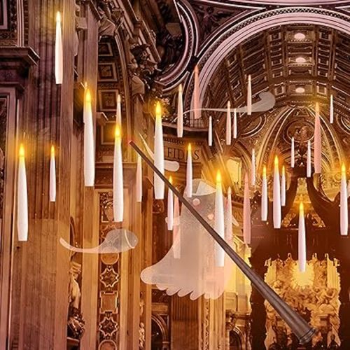 Halloween Decorations, 20 PCs Floating Candles with Wand Magic Hanging Candles, Flickering Warm Light Flameless Floating LED Candle with Wand Remote, Battery Operated Taper Candle Set for Theme Party