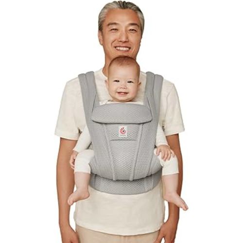 Ergobaby Omni Deluxe Baby Carrier Newborn to Toddler - Breathable Baby Carriers for Summer - All-Position Carrier with Enhanced Lumbar Support & Airflow (7-45 Pounds), Mesh, Pearl Grey