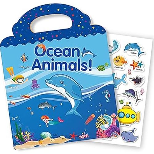 Reusable Sticker Book for Kids, Ocean Stickers Educational Learning Toys Travel Stickers Activity Books for Toddler Girls Boys Age 3+ Birthday Gifts
