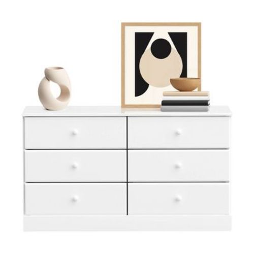 26.85" Prepac Astrid 6 Drawer Double Dresser for Bedroom, Wide Chest of Drawers Bedroom Furniture White