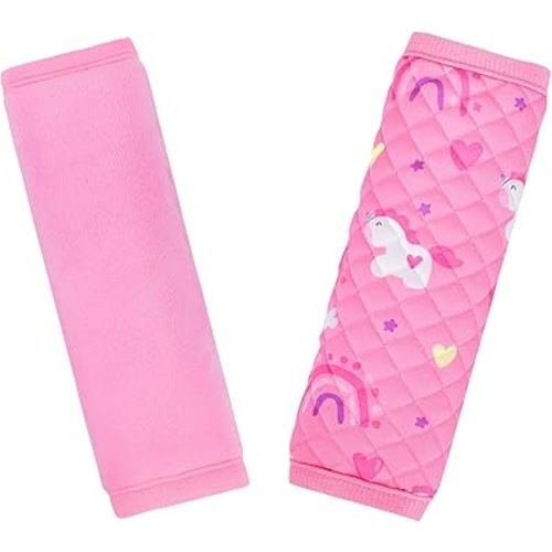INFANZIA Car Seat Strap Covers for Infants Babies, Soft Carseat Shoulder Pads for Kids, Double-Sided Use Seatbelt Cushion Covers for Stroller, Pushchair & High Chair (Pink)