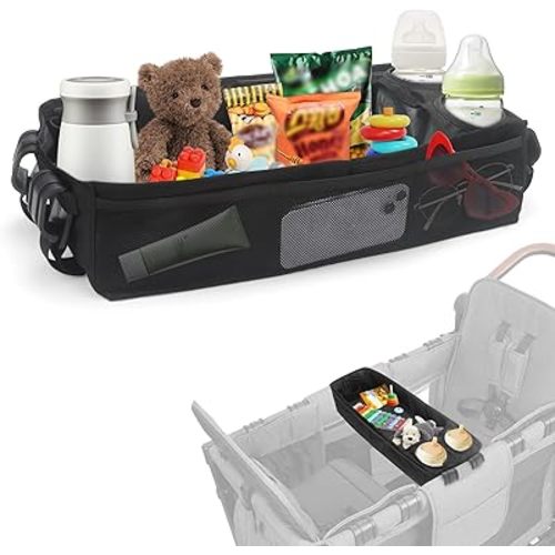 W4 Stroller Snack Tray for Wonderfold Wagon W4, Stroller Cup Holder Toy Storage W4 Wagon Accessories with Side Mesh Pockets, Height Increase, Double Sided Snack Tray (20.47"×9.84"×4.92")