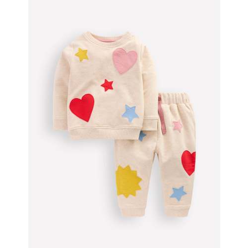 Applique Sweatshirt Set-Oatmeal Hearts & Star Applique