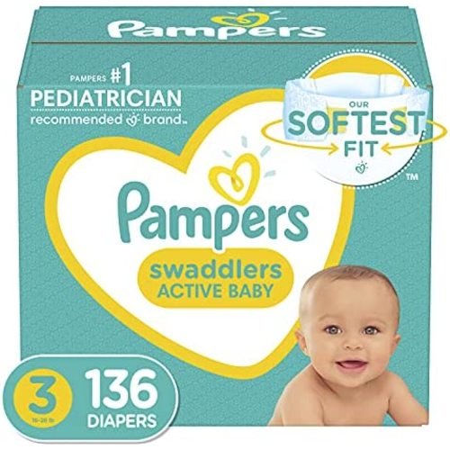Diapers Size 3, 136 Count - Pampers Swaddlers Disposable Baby Diapers, Enormous Pack (Packaging May Vary)