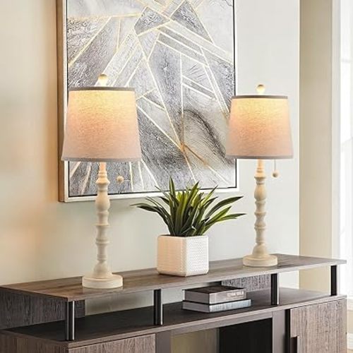 Terpsichore Lamps for Living Room Modern Farmhouse Table Lamp Bedside Reading Lamps Set of 2 Night Stands Bedroom Night Lamp,with Fabric Lamp Shade (White, High 26.25 Inch)