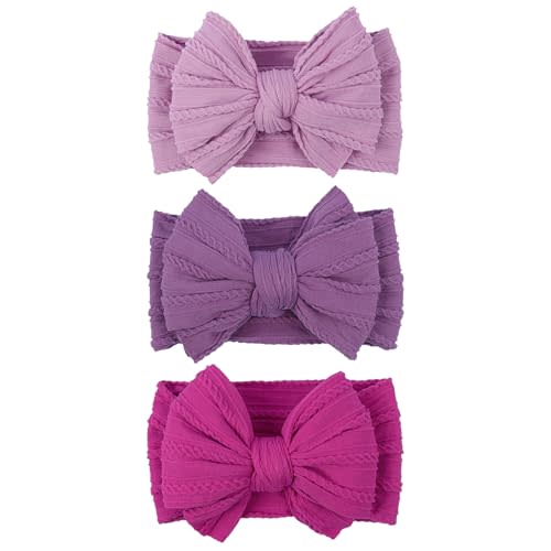 LemonSpace Handmade Baby Girls Headbands Soft Stretchy Nylon Hair Bands Hair Accessories with Bows for Newborn Baby Girls Infant Toddlers Kids (Purple)