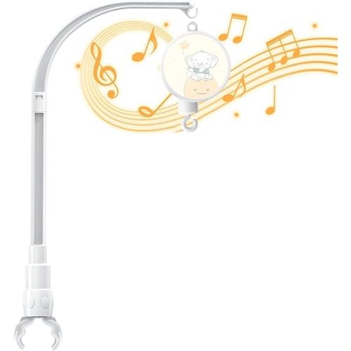 23 Inch Adjustable Baby Crib Mobile Arm with Music Box & DIY Claw Arm Bracket - Nursery Decor Hanging Stand for Bed Bell Toy-Crib Mobile Holder