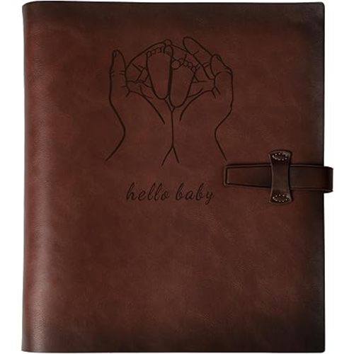 Photo Album 4x6 200 Photos, Genuine Leather Photo Albums with Writing Space with 30 Writing Paper, Travel Family Wedding Kids Graduation Ultrasound Baby Picture Album Scrapbook Photo Album(Hello Baby)