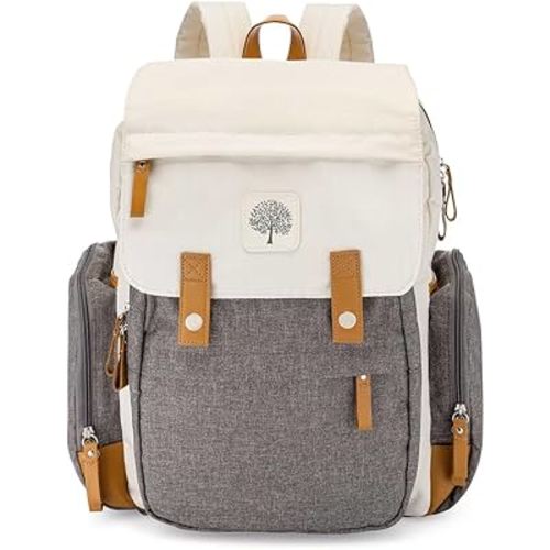 Parker Baby Diaper Backpack - Large Diaper Bag with Insulated Pockets, Stroller Straps and Changing Pad -"Birch Bag" - Cream