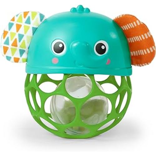 Bright Starts Giggle & Glow Musical Light-Up Rattle Easy-Grasp Oball Elephant Toy, Newborn+, Unisex