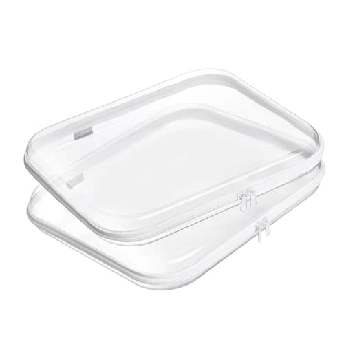 YQBRAO Hard Sided Clear Zipper Case for Storage- Professional-Grade Plastic Clear Zipper Pencil Case,Toy Storage Bins, Toiletry Pouch, Travel Organizer, Cosmetic BagWhite,2 Pack, L