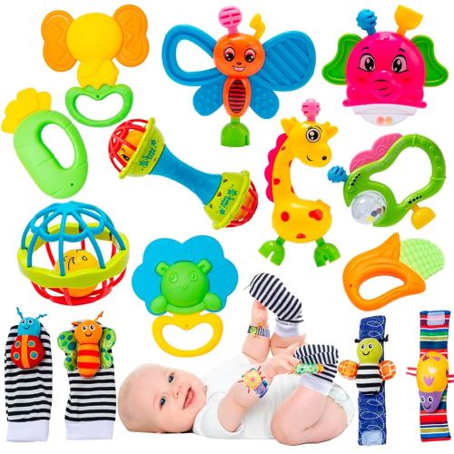 CYZAM Baby Rattle Toy & Rattle Sock Set, 14PCS Infant Toys, 3-18 Months, Multicolor, Plastic & Fabric, BPA Free