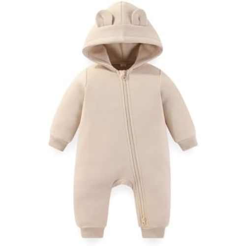 Baby Hooded Fleece Footed Jumpsuit 60% Cotton Blend Soft Breathable Long Sleeve Zipper Romper for Boys and Girls