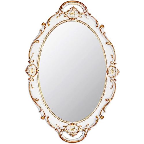 Eaoundm 14.5 x 10 inchs Oval Antique Decorative Wall Mirror Vintage Hanging Mirror (White)