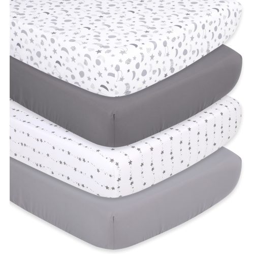 The Peanutshell Baby Crib Sheets 4-Pack for Girl or Boy - Soft, Oval & Fitted Baby Girls or Boys Crib Sheet, Rectangle, Fitted Covers, Halo Mattress - Space