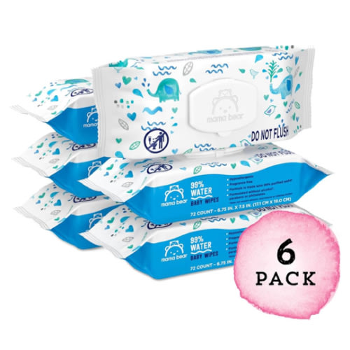Amazon Brand - Mama Bear 99% Water Based Baby Wipes, Hypoallergenic for Sensitive Skin, Fragrance Free, 432 Count (6 Packs of 72)