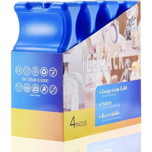 Cold Freezer Cool Ice Packs Double Sided Contoured Reusable Long Lasting for Breast Milk Baby Bottles Cool Storage Insulated Bags, Lunch Box Soda Beer Can Coolers(600g,Set of 4)