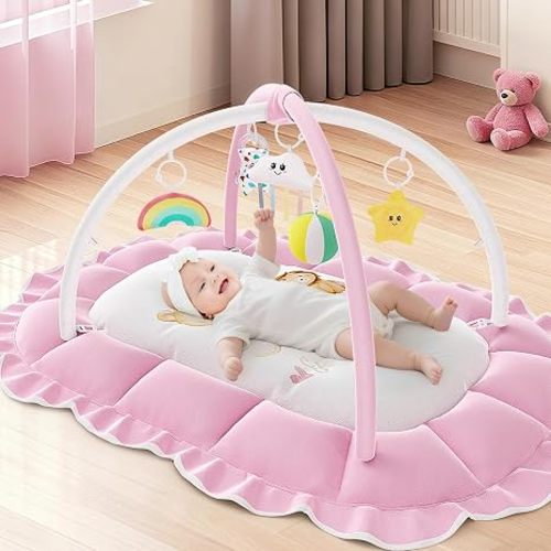 Baby Play Mat Tummy Time Mat Gym Girl Activity Center Baby Girl Gifts | Baby Play Gym from Baby to Toddler Skills Stage-Based Development Baby Essentials Baby Shower Gifts Ball Pit Pet Cushion