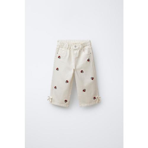 MINNIE MOUSE © DISNEY EMBROIDERED CULOTTE TWILL PANTS - Ecru | ZARA United States