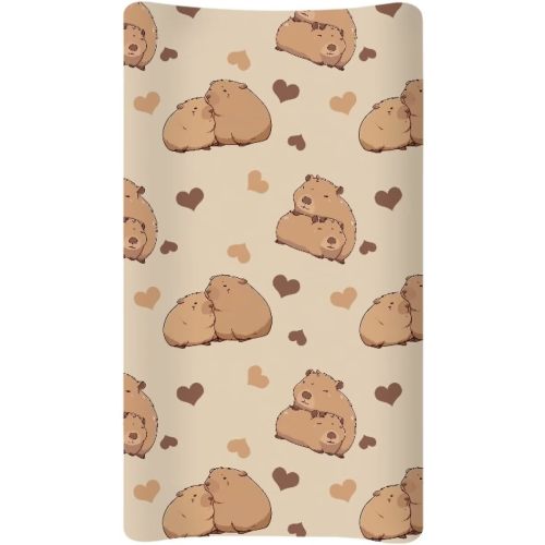 Capybara Changing Pad Cover Waterproof Sheet Crib Mat for Boys Girls Breathable Lightweight Changing Table Cover Cozy Cradle Sheets