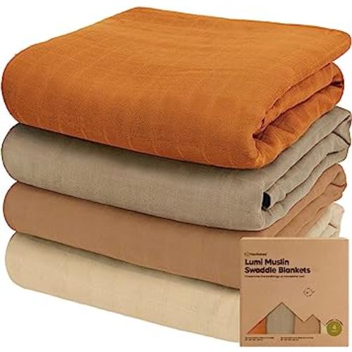 4-Pack Muslin Swaddle Blankets for Baby Boys, Girls - Organic Baby Blankets for Girl, Boy, Baby Swaddle Blanket Unisex, Receiving Blankets, Swaddles for Newborns, Newborn Baby Essentials (Spice)