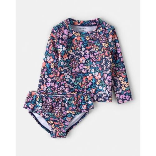 Baby Girl 2-Piece Floral Long-Sleeve Rashguard Swimsuit Set - Carter's | Carter's
