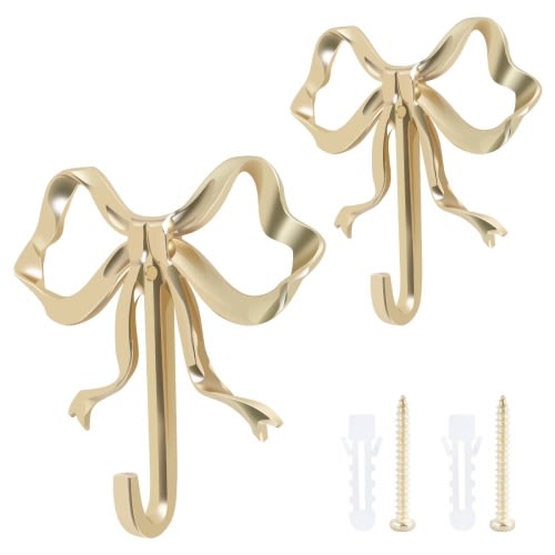 Vintage 2Pcs Bow Hook 2 Size Delicate Bow Coats Hook Brass Bow Knot Hook Beautiful Bowknot Wall Hook Stylish Bow Hat Hook for Home Office