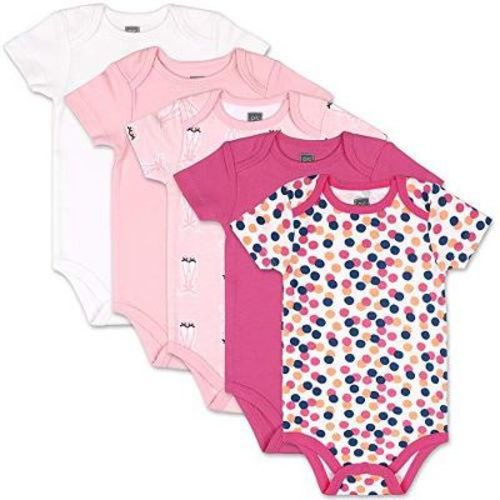 The Peanutshell Baby Girl Short Sleeve Bodysuits, 5-Pack, Dots & Ballet Slippers, 6-9 Months