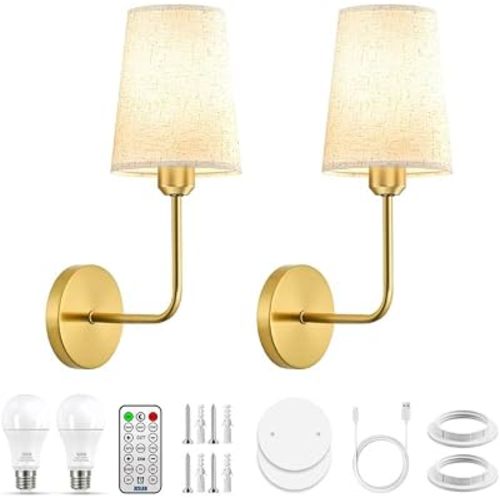JESLED 15000mAh Battery Operated Wall Sconce, Rechargeable Wireless Wall Lamp Set of 2, Dimmable Wall Light with Timer & Magnetic Mounting, Remote Control Decor Sconce for Bedroom,Living Room