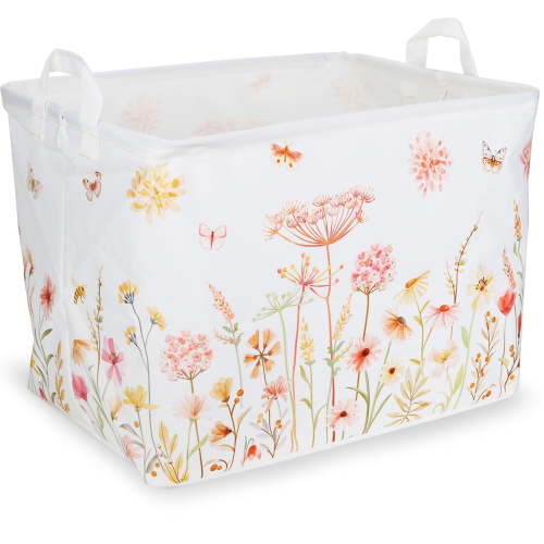 Laundry Basket, Laundry Hamper, Collapsible Laundry Baskets, Dirty Clothes Hamper, Waterproof with Foam Protected Aluminum Handles for College Dorm, Family (Dandelions)