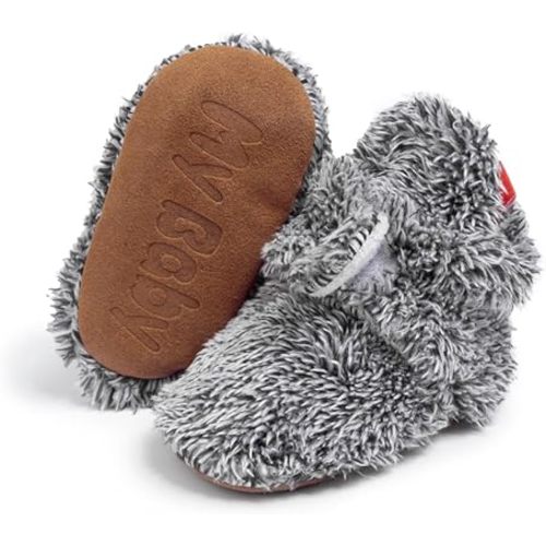 Meckior Infant Baby Boys Girls Cotton Booties Winter Fleece Warm Cozy Socks Soft Bottom Newborn Toddler First Walkers Crib Shoes with Grippers
