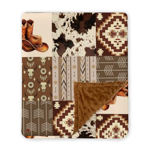 Western Baby Blanket, Cowboy Minky Blankets for Boys Girls, Nursery Room Decor, Soft Warm Lightweight Nursery Bed Blanket for Newborn Toddlers Son Daughter (09)
