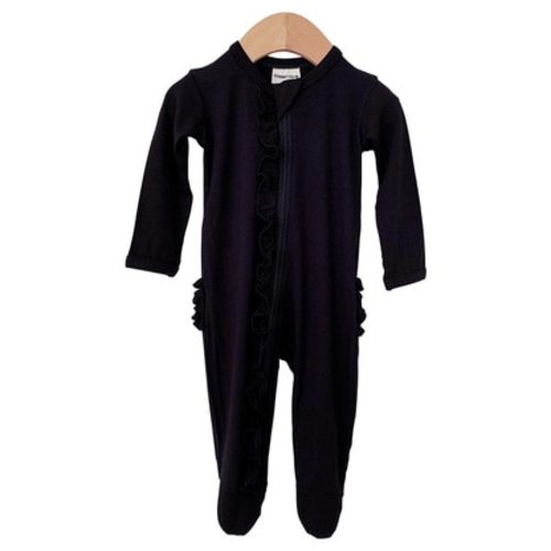 Ruffle Zipper Footie, Black, Size: Newborn
