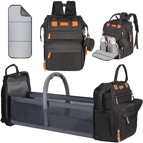 Diaper Bag Backpack, with Changing Table Backpack, 900D Oxford Cloth, Large Capacity Diaper Backpack, 3 in 1 Multifunctional Travel Baby Diaper Backpack (Large Black)