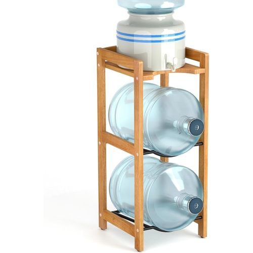 5 Gallon Water Jug Holder with Top Shelves, Natural Solid Wood Water Dispenser Stand 31"H, 3-Tiers 5 Gallon Water Jug Stand, Water Cooler Jug Rack, 5 Gallon Water Bottle Holder with 2 Slot & Top Shelf