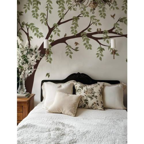 Nature-inspired Nursery Wall Decals: Tree with Leaves and Birds for Baby Room Decoration