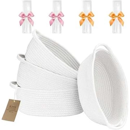 ZLYNN 4PCS Woven Baskets Organizing Cotton Rope Decorative Baskets for Home Bedroom Bathroom Laundry Storage Pet Baby Toy Containers Soft Empty Basket with Cellophane Wrap Set(12" x 8" x 5")