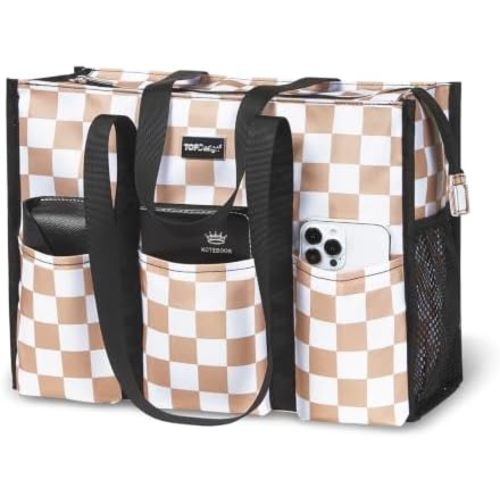 TOPDesign Utility Water Resistant Tote Bag with 13 Pockets, Zipper Closure