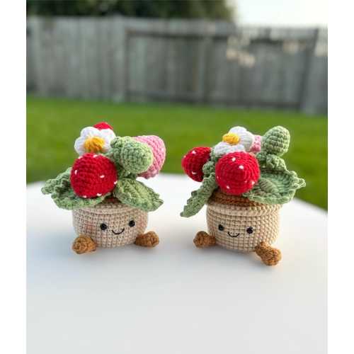 Handmade Crochet Strawberry Plant Pot: Gift Decor