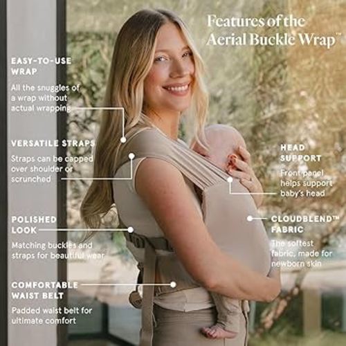 WildBird - Aerial Buckle Wrap - 0-6 Months - Standard (XS-XL) Desert Lark - Newborn Baby Carrier - Front Carry - Soft Fabric, Straps, Head Support, Padded Waist Belt - Baby Essentials - New Mom Gifts