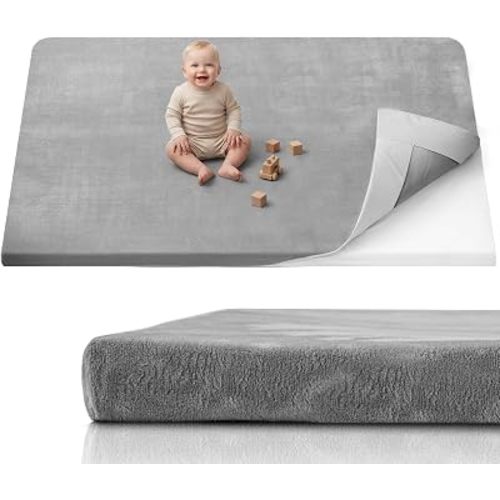 Blissful Diary 1.3" Thick Baby Play Mat, 72x48 Playpen Mat with Removable & Washable Cover, Ultra Soft Crawling Rug for Floor, Foam Cushion & Non-Slip Backing for Kid, Toddlers and Infants, Light Grey
