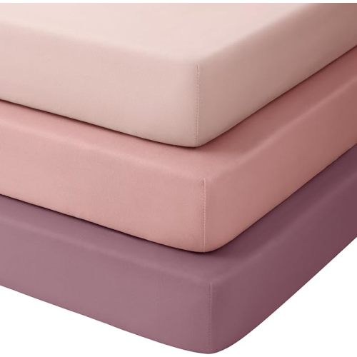Baby Crib Sheets 3 Pack, Snug Fit Fitted Crib Sheet for Boys Girls, Super Soft Toddler Bed Sheet, Neutral Stretchy Baby Sheet, Breathable & Wrinkle-Resistant, 28x52x8in, Gradient Pink