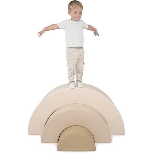 Kids Soft Arch Playset (Sand) Soft Play Equipment Foam Rainbow, Kid Playroom Couch, Foam Blocks for Kids 1-12, Toddler Foam Climbing Blocks, Tunnel, Obstacle Course, and Fort, 3 Pieces
